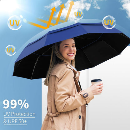 Seniny Windproof Travel Umbrella, Double Vented Canopy Large Umbrellas for Rain, Automatic Compact Umbrella for Car Backpack, Portable Pocket UV Umbrellas for Sun Protection Walking, Lightweight
