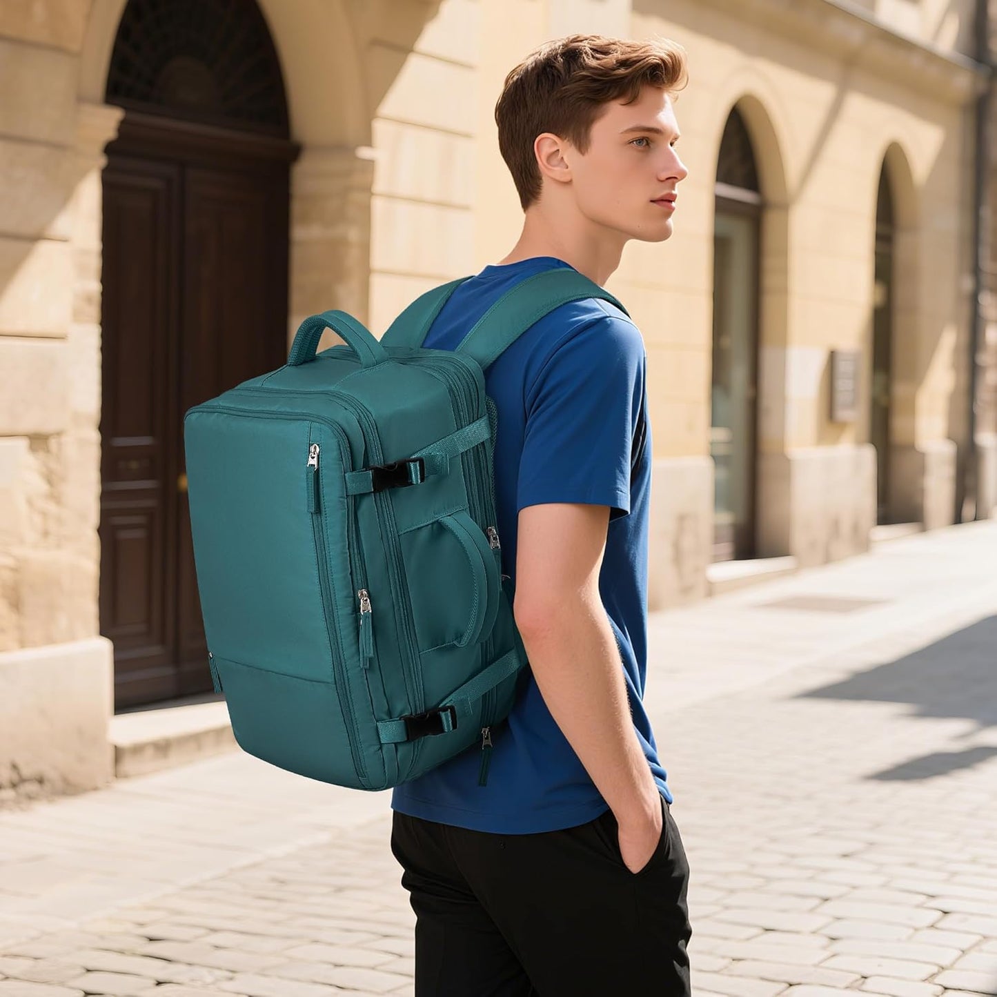 Hanples Large Travel Backpack for Women as Person Item Flight Approved, 40L Carry on Backpack, 17 Inch Laptop Backpack, Waterproof Backpack,Casual Bag with 2 Toiletry Bags (Peacock Blue)