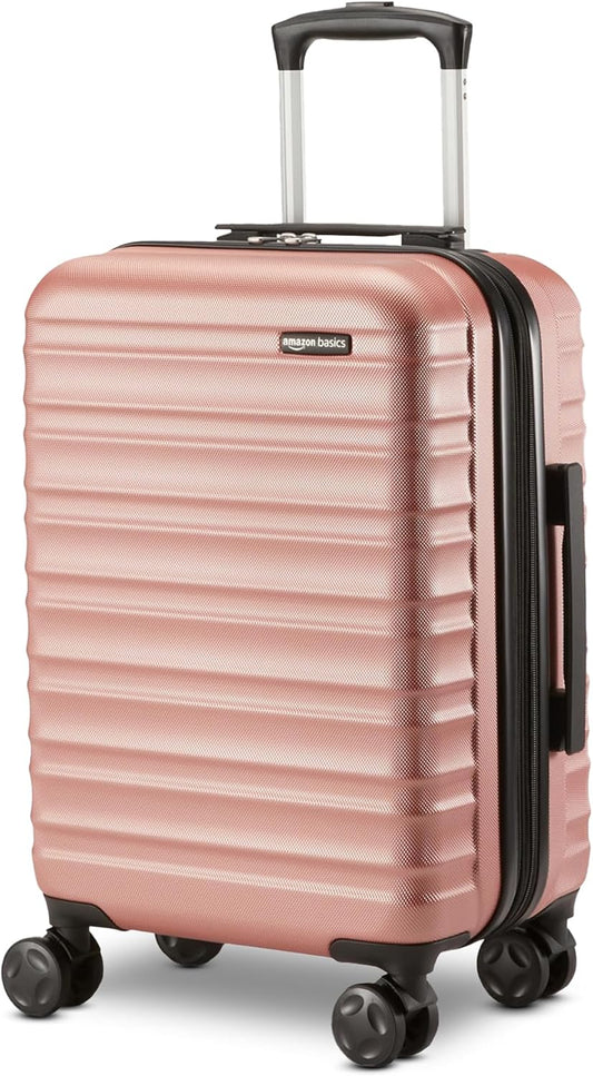 Amazon Basics 21" Hardside Carry-On Luggage, Hardshell Suitcase With Wheels, Expandable For Up to 25% More Space, With Scratch-Resistant Surface, Four Multi-directional Wheels, Rose Gold