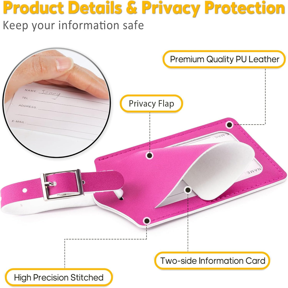 Travelambo Luggage Tags for Suitcases PU Leather Travel Tags Bag Tags Privacy Protection Travel Essentials