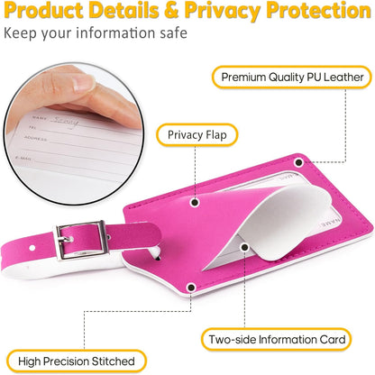 Travelambo Luggage Tags for Suitcases PU Leather Travel Tags Bag Tags Privacy Protection Travel Essentials