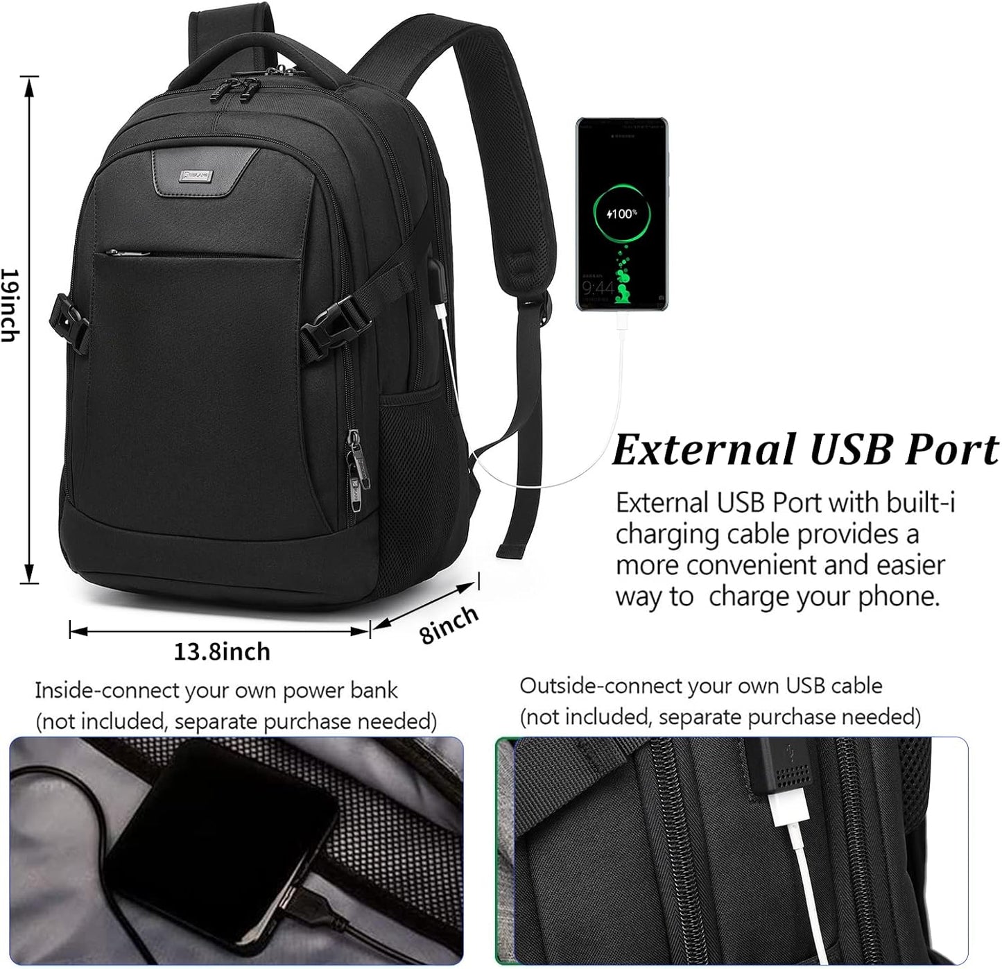 DUSLANG Anti-Theft Laptop Backpack, Black, 15.6-14-13 Inch Laptop Sleeve, USB Charging Port