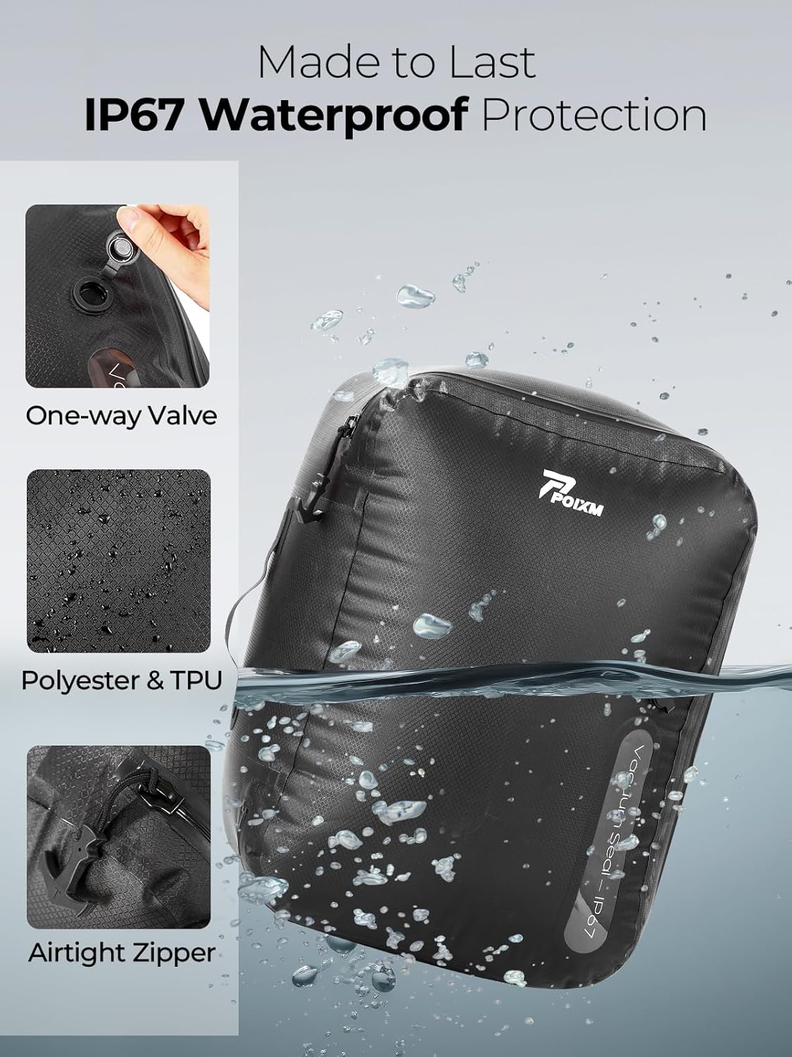 Vacuum Bags for Travel, 180° Open Zipper, IP67 Waterproof, Reusable Space Saver Compression Bags for Backpack, Suitcase, Home Storage(1 Pack, No Pump)