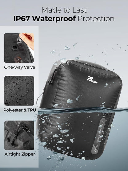 Vacuum Bags for Travel, 180° Open Zipper, IP67 Waterproof, Reusable Space Saver Compression Bags for Backpack, Suitcase, Home Storage(1 Pack, No Pump)