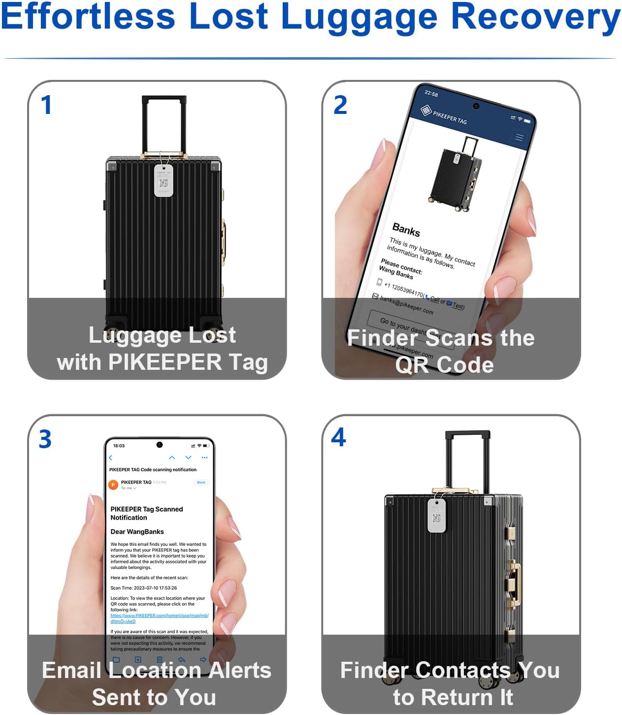 Smart Luggage Tags 2-Pack - QR Code ID Labels with Location Notification When Scanned, Waterproof & Durable, Customizable Cruise Tags for Suitcases, Backpacks & Travel