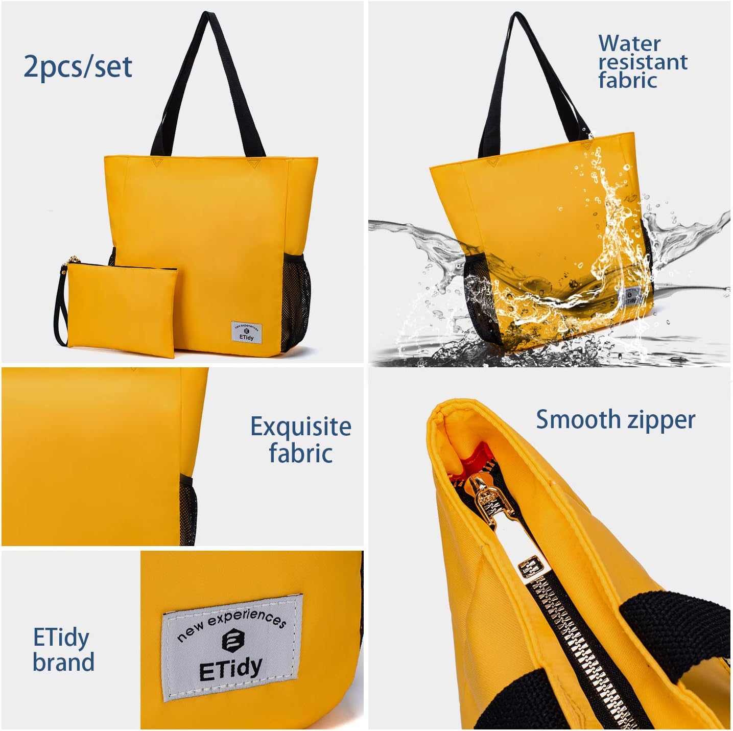 ETidy Large Capacity Foldable Tote Bag With Zipper Water-resistant SandproofWomen Beach Bag Handbag GymBag Travel ShoppingBag