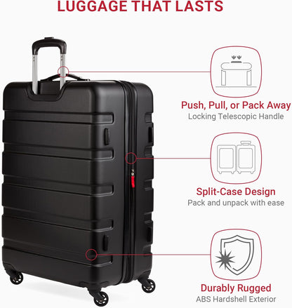 SwissGear 7366 Hardside Expandable Luggage with Spinner Wheels, Black, Checked-Large 27-Inch