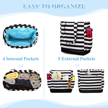 VASCHY Beach Bag for Women, Large Waterproof Sandproof Fold-able Packable Pool Tote Bag w Zipper/Pockets