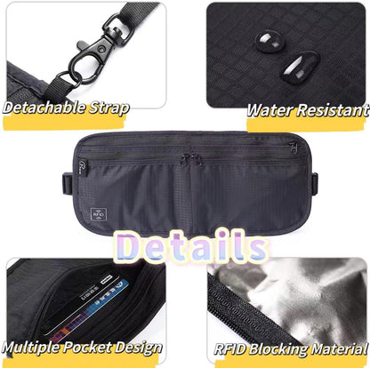 Travel Passport Holder 【1 PACK】2 in 1 Slim RFID Blocking Travel Money Belt for Men & Women, Hidden Neck Wallet for Credit Cards, Documents & Cash, Fanny Pack, MA-MO (Black)