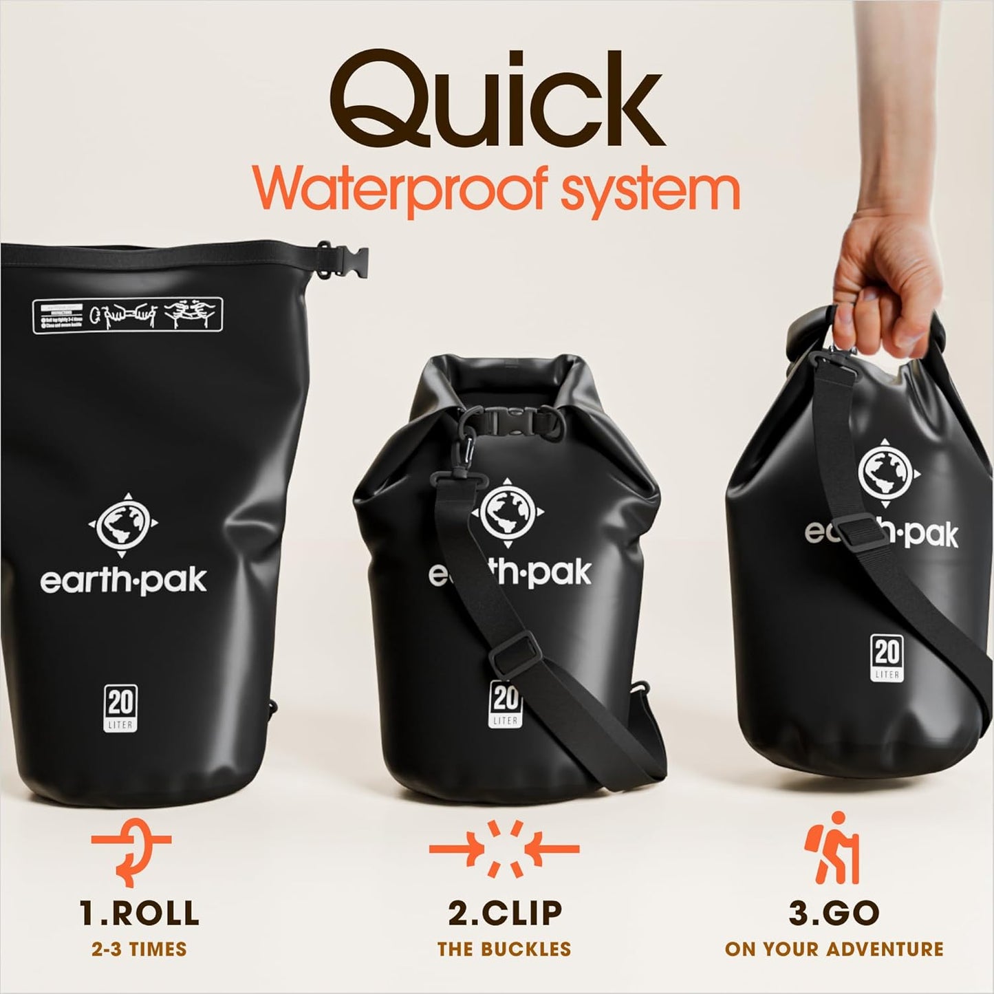 Earth Pak Waterproof Dry Bag - Roll Top Waterproof Backpack Sack Keeps Gear Dry for Kayak with Waterproof Phone Case