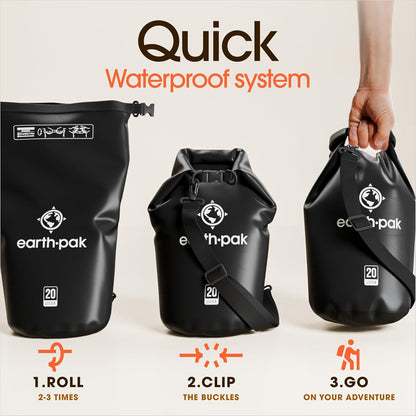 Earth Pak Waterproof Dry Bag - Roll Top Waterproof Backpack Sack Keeps Gear Dry for Kayak with Waterproof Phone Case