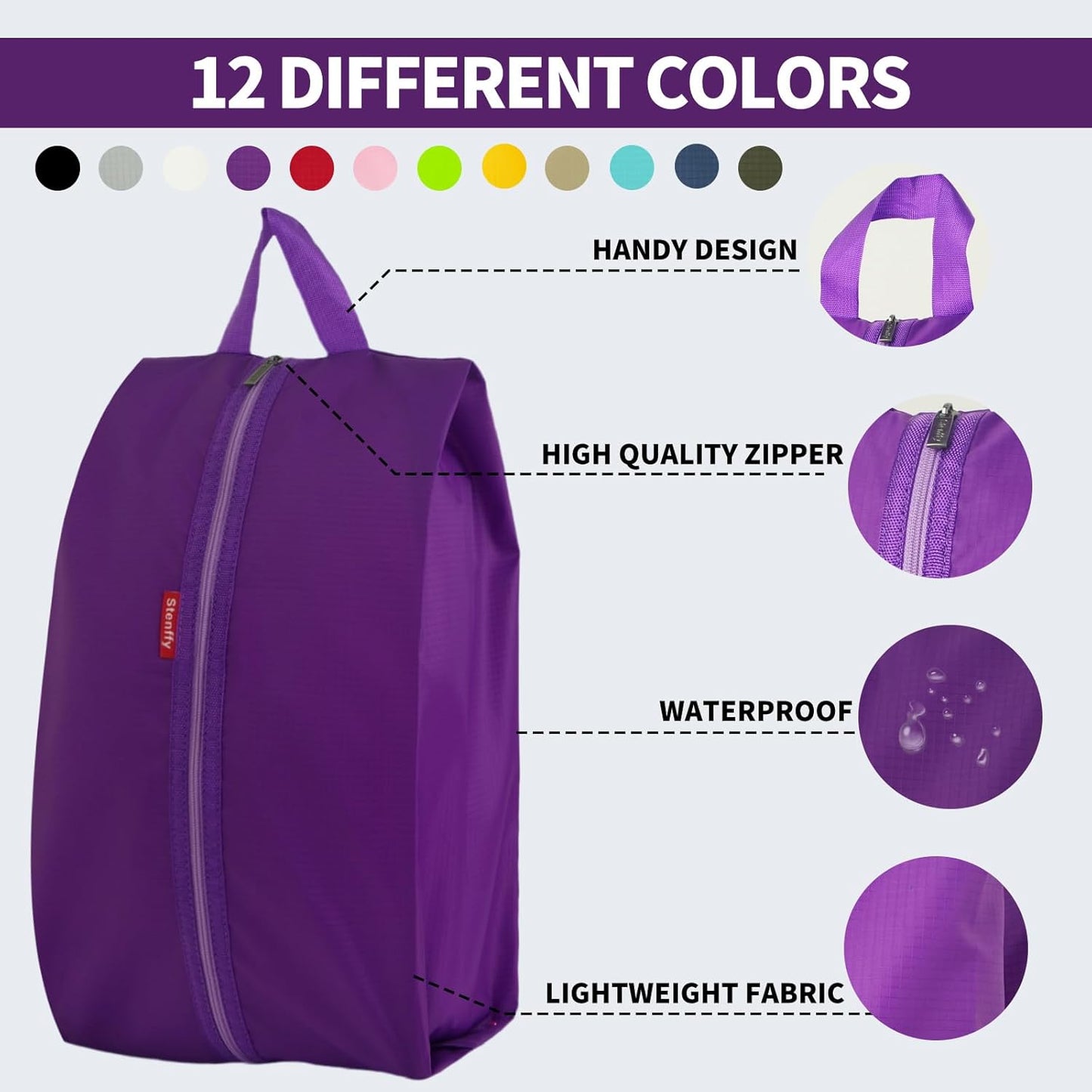 6pcs Portable Shoe Organizer, Travel Pouches with Zipper, Golf Shoe Bags, Clothes Bags, Soccer Cleats Bag Shoe Pouch for Gym, Waterproof, Odor-Resistant (Purple)