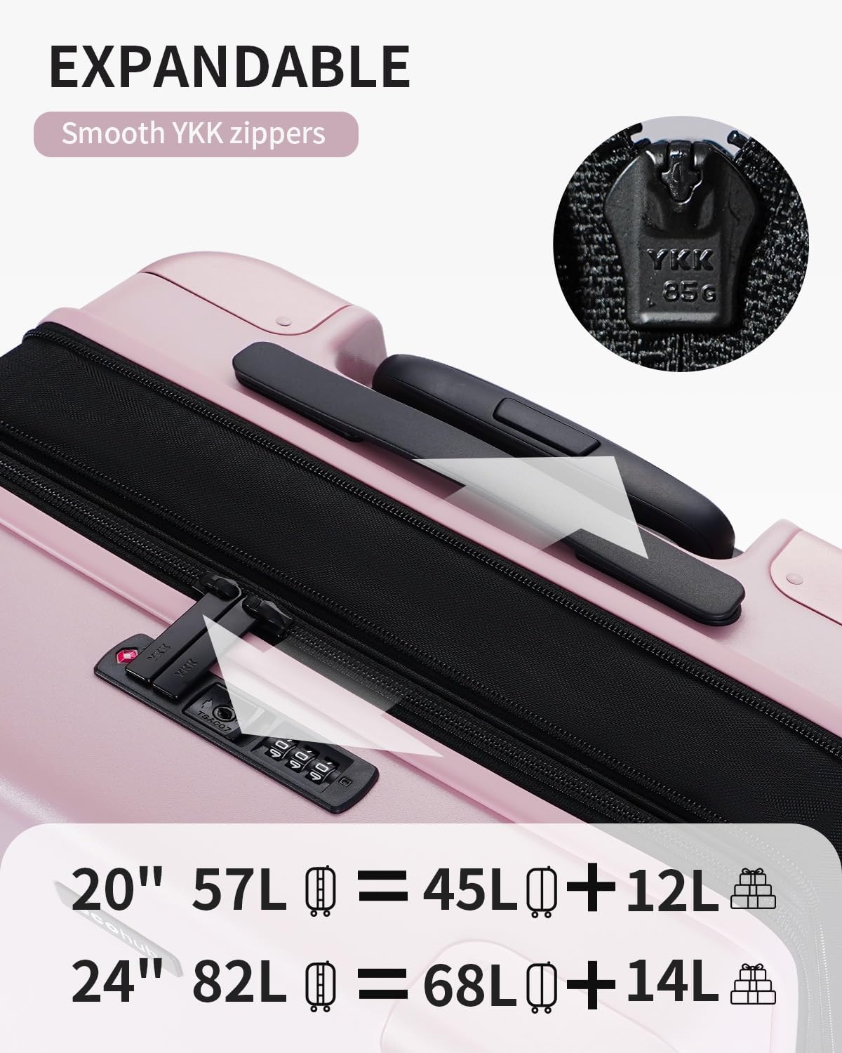ECOHUB Hardside Expandable Carry On Luggage Sets, Recycled PC 20/24" Rolling Luggage Airline Approved with Spinner Wheels & TSA Lock, Lightweight Hardshell Travel Suitcase, 20+24 inch Carry-on Pink