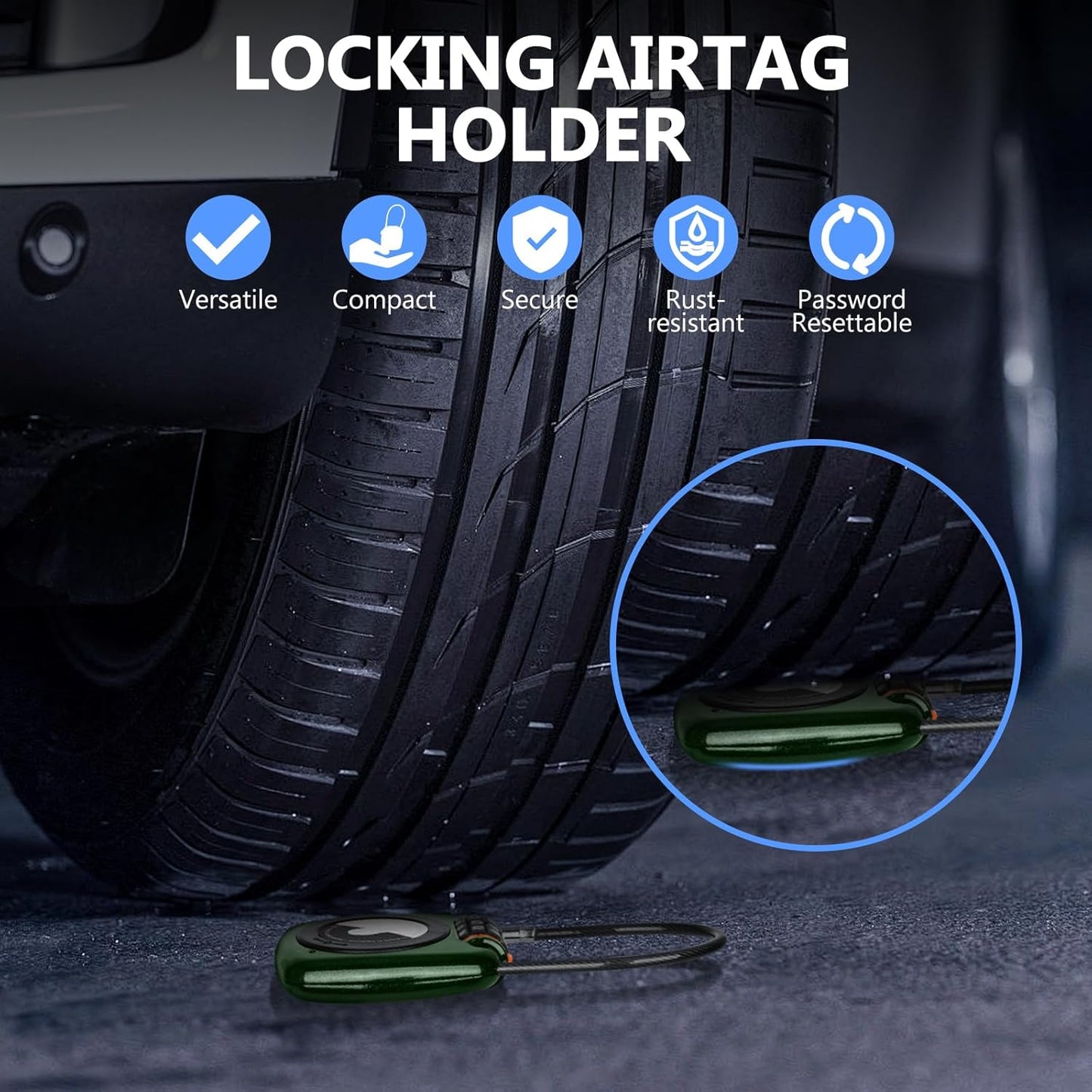 Compatible with Apple AirTag Secure Lock with Wire Cable, 3-Digit Combination Luggage Locks, Alloy Body Ultra Durable Anti-Lost Protective Case for Luggage, Bags, Suitcase, and Backpacks (GREEN)