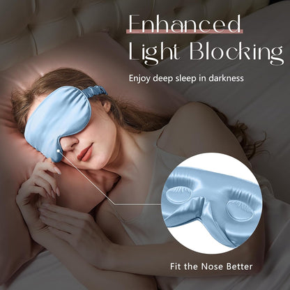 ZIMASILK Adjustable 22 Momme 100% Mulberry Silk Sleep Mask, Upgraded 3D Contoured Cup Eye Mask for Sleeping, Super Soft & Breathable Blindfold, Blackout for Deep Sleeping (Sky Blue)