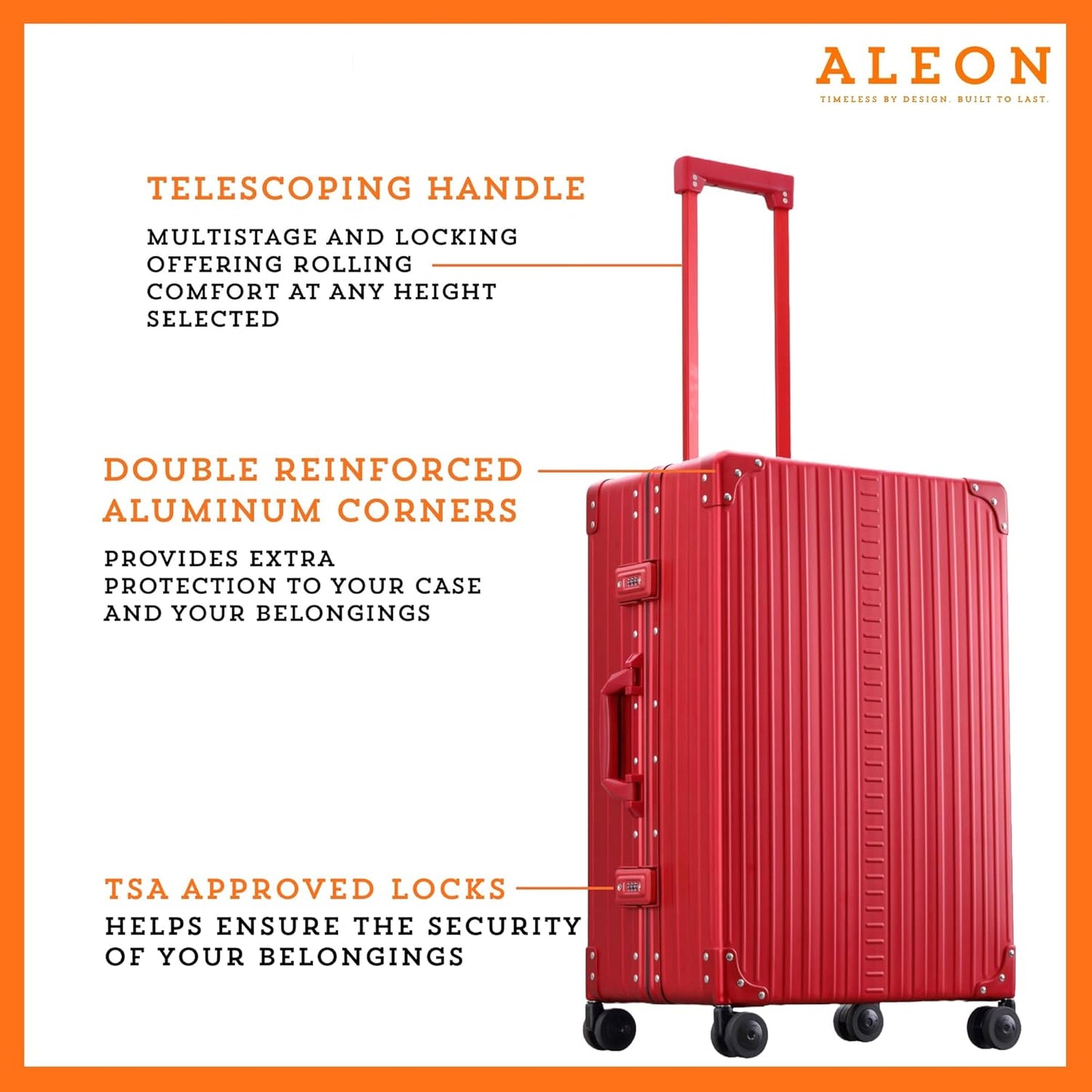 Aleon All Aluminum Lightweight 26" Carry-On Luggage - Hardside Carry-On Suitcase, TSA Approved, Hard Shell Suitcase for Travel, Airline Approved Hard Spinner Wheels Luggage (Ruby)