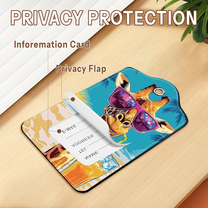 2 Pack Colorful Giraffe Luggage Tags for Suitcase, Leather Luggage Tags Cute, Privacy Cover ID Label with Stainless Steel Loop & Address Card, Giraffe Travel Bag Tag Luggages Accessories for Suitcases