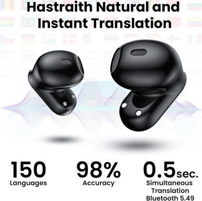 AI Translation Earbuds Real Time, 139 Language Translator Earbuds TWS 3-in-1 Translation Headphones, Translation Device for Travel Business Learning Compatible with iOS and Android, Black