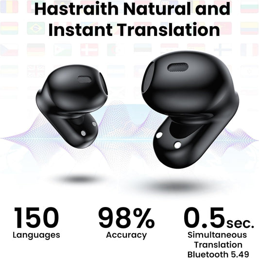AI Translation Earbuds Real Time, 139 Language Translator Earbuds TWS 3-in-1 Translation Headphones, Translation Device for Travel Business Learning Compatible with iOS and Android, Black