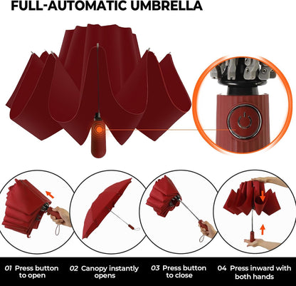 Compact Inverted Travel Umbrella, Automatic Open Close, 9-Rib 46 Inch Windproof Umbrella, Waterproof UPF 50+, Portable Umbrellas for Men, Women, Travel, and Daily Use