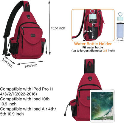 MOSISO Sling Backpack,Canvas Crossbody Hiking Daypack Bag with Anti-theft Pocket, Red