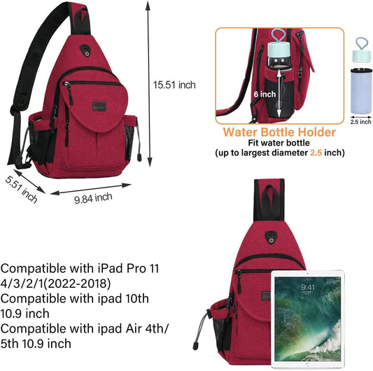 MOSISO Sling Backpack,Canvas Crossbody Hiking Daypack Bag with Anti-theft Pocket, Red