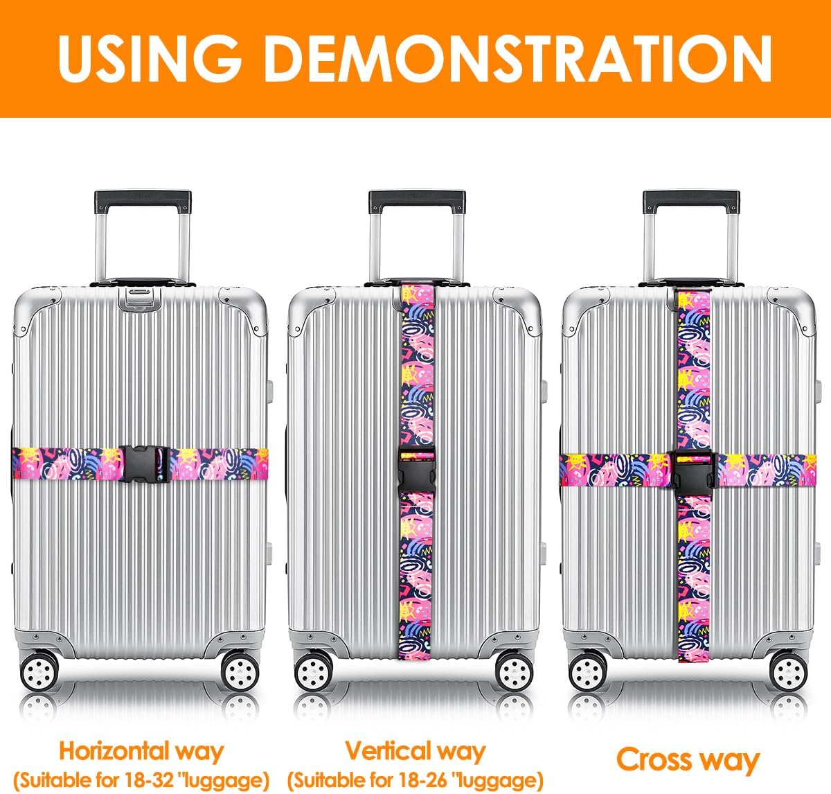 Adjustable Travel Luggage Strap Suitcase Belt Travel Bag Accessories 1.96 in W x 6.23 ft L