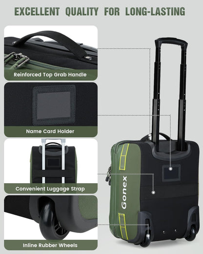 Gonex Waterproof Underseat Carry on Luggage with Wheels, 16 inch PVC Small Wheeled Travel Luggage for Airline, Rolling Overnight Weekender Suitcase for Men Women 30L, Olive Green