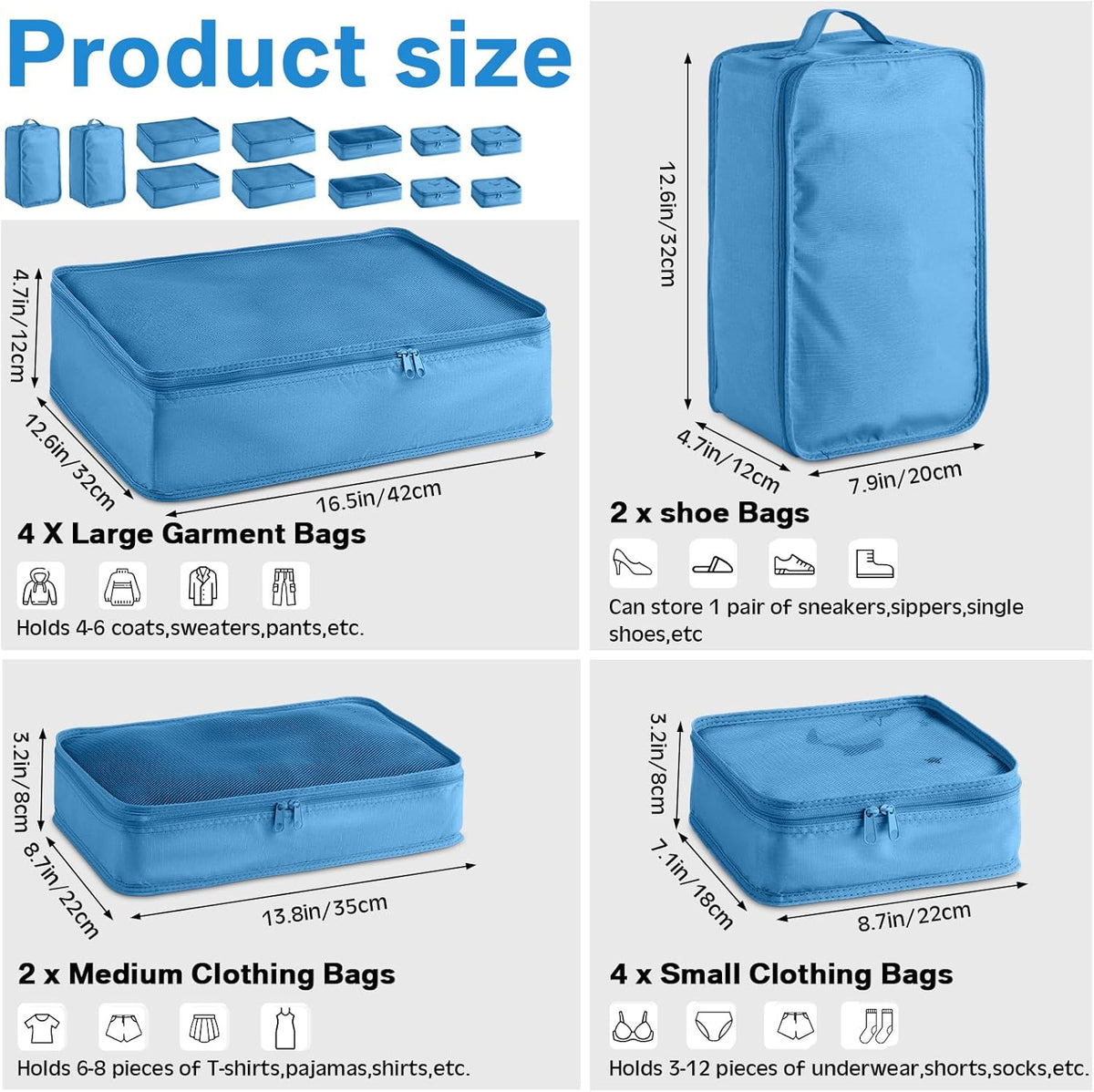 Reginary 6 Set Travel Packing Cubes Luggage Organizer Set Lightweight Suitcase with Shoe Bag for Clothes Toiletries