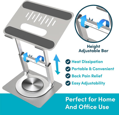 Lifelong 360 Rotating Ergonomic Laptop Stand for Desk, Laptop Riser with Swivel Base, Adjustable Computer Stand for 10-17" MacBook Pro & All Laptops- Portable Standing Desk Converter- Height 16"