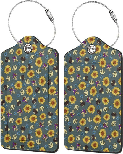 Sewant Mushrooms Leather Luggage Tag with Stainless Steel Ring, Fun Name Id Card Cover Travel Bag Tag Set, Suitable for Travel Bag Luggage Women Men 2 PCS