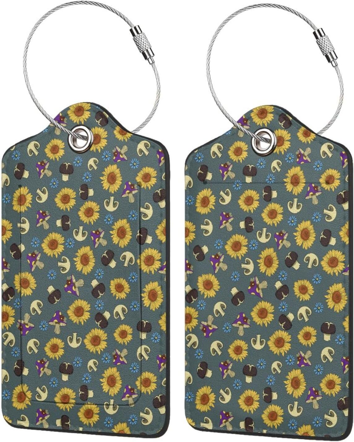 Sewant Mushrooms Leather Luggage Tag with Stainless Steel Ring, Fun Name Id Card Cover Travel Bag Tag Set, Suitable for Travel Bag Luggage Women Men 1 PCS