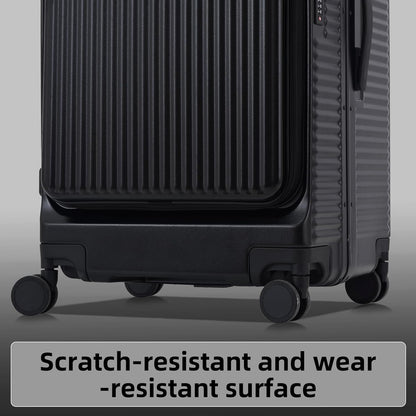 2 pieces 20/29 Aluminum Frame Carry On and Checked Luggage Set with Side Opening, Lightweight Hardshell ABS+PC Trunk Suitcase with TSA Lock, 360° Universal Wheels & Adjustable Handle, Black