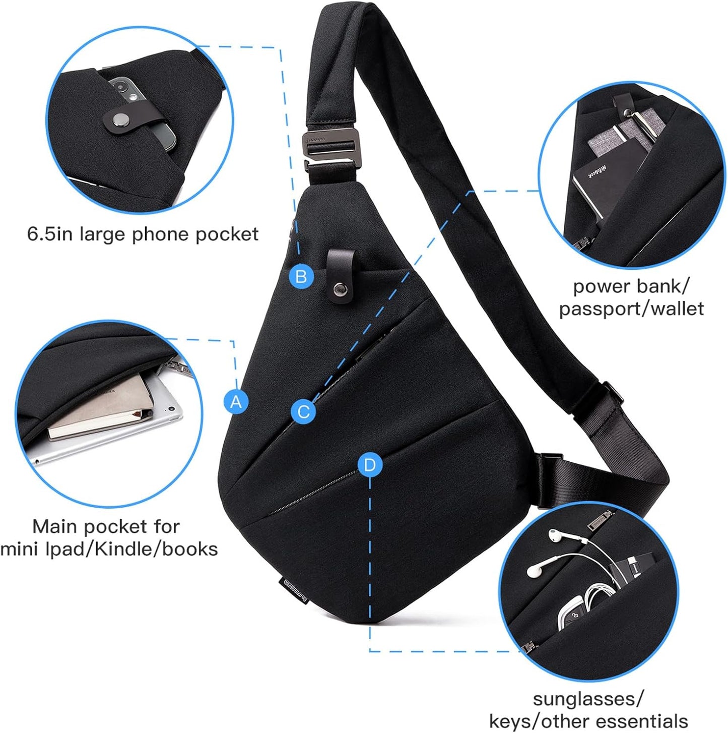 weiatas Sling Bag Chest Shoulder Backpack Crossbody Bags for Men Women Travel Outdoors