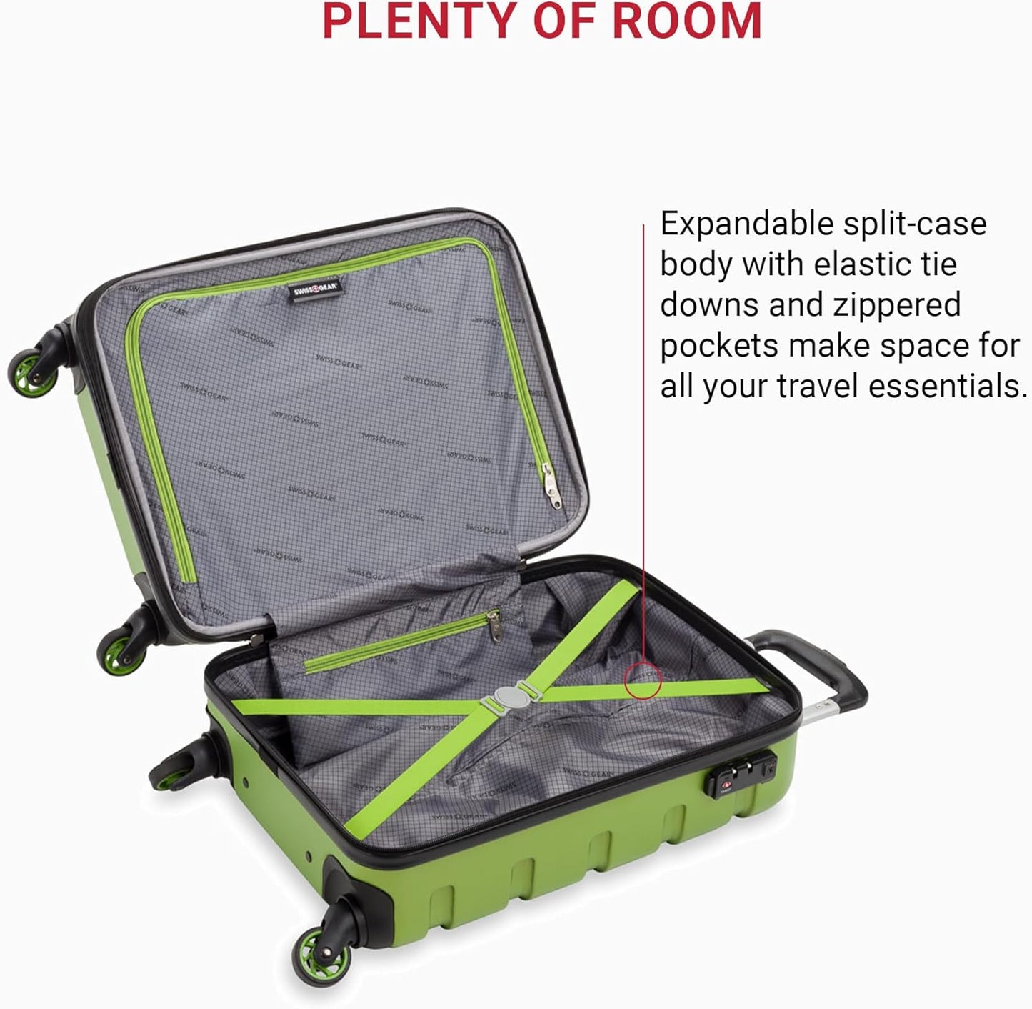 SwissGear 7366 Hardside Expandable Luggage with Spinner Wheels, Green, Carry-On 19-Inch