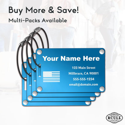 Personalized Luggage Tags: Custom Metal Luggage Tags for Suitcases, Backpacks and Bags with Your Personalized Text (Blue)