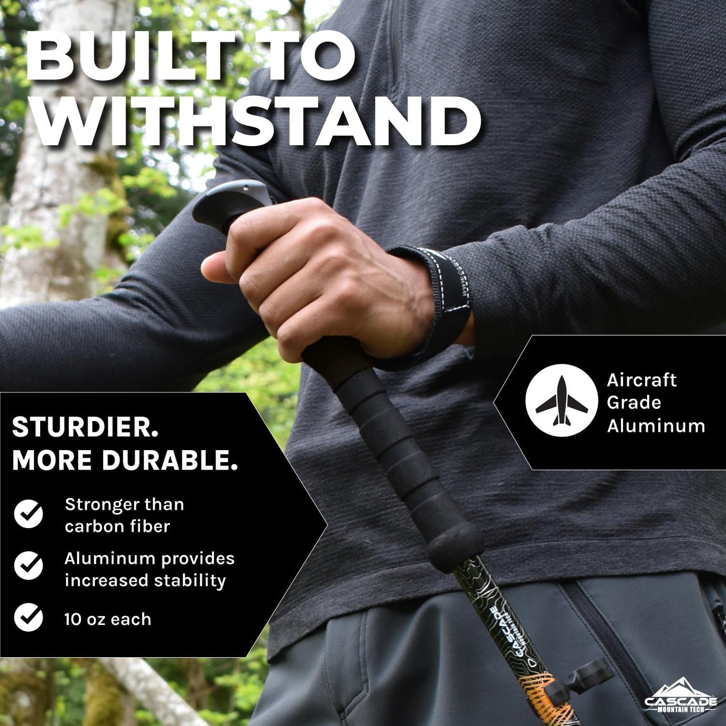 Cascade Mountain Tech Lightweight Aircraft-Grade Aluminum Trekking Poles with Extended Down Grip Plus Tip Kit
