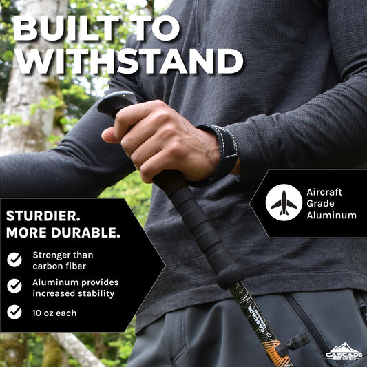 Cascade Mountain Tech Lightweight Aircraft-Grade Aluminum Trekking Poles with Extended Down Grip Plus Tip Kit