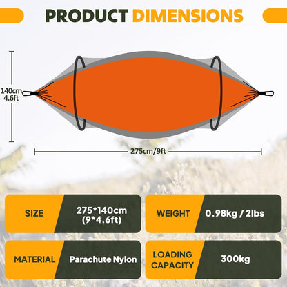 Chihee Ultra-Light Travel Camping Hammock Pop-up Net Hammock 660lbs Load Capacity,Breathable,Quick-Drying Parachute Nylon 2 Premium Carabiners,2 Tree Slings Included for Outdoor Backpacking Hiking