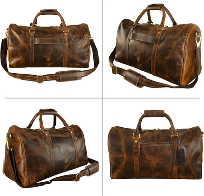 ELIZO Leather Duffle Bag For Men Women REAL FULL GRAIN Travel Overnight Weekender Carry On Luggage Sports Gym Bags (Antique 20 Inch) Origin