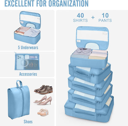 Veken 10 Set Packing Cubes for Travel Essential, Suitcase Organizer Bags in 4 Sizes, Carry-On Luggage Accessories with Large Laundry & Hanging Toiletry Bag, Must-Have for Airplane, Road Trip & Camping