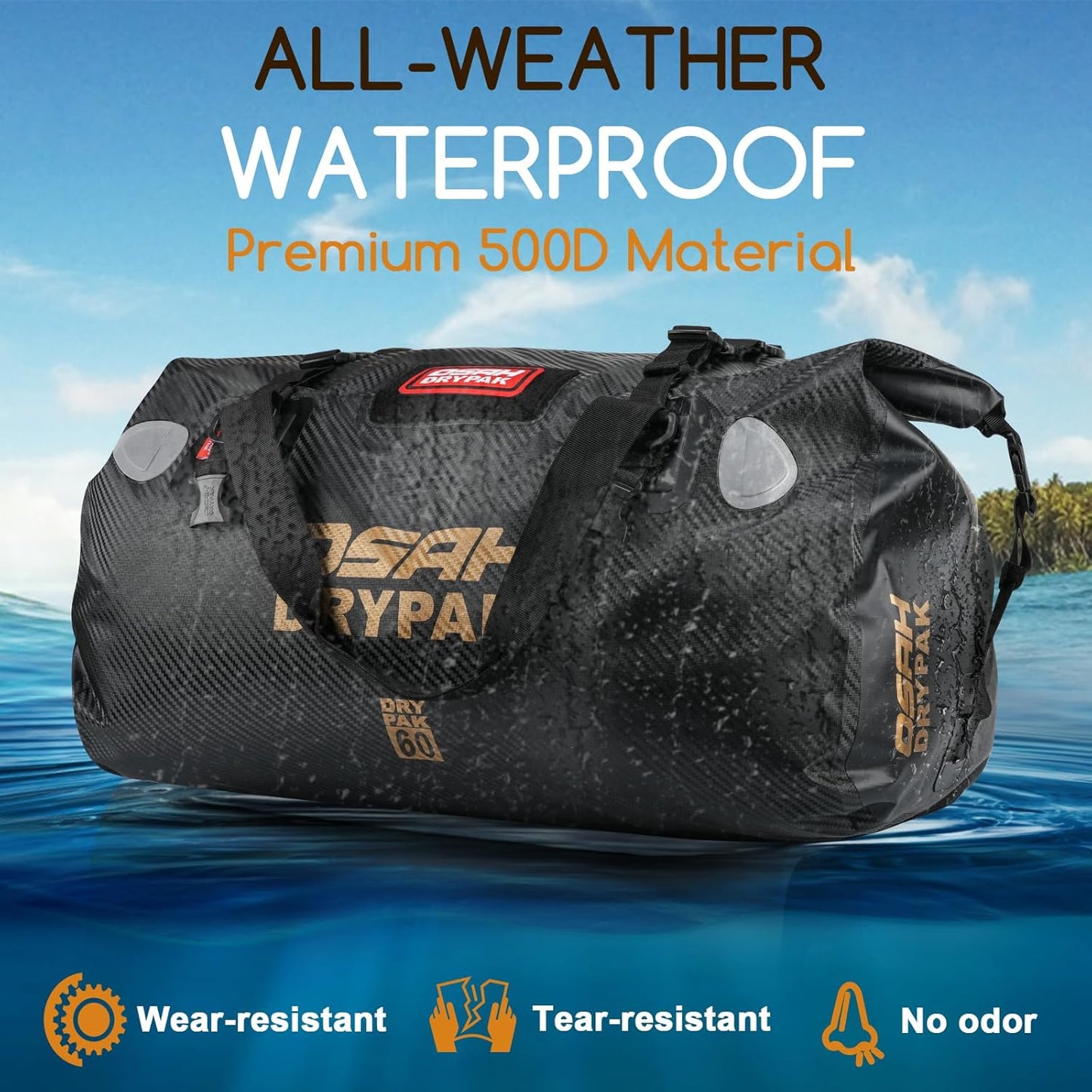 Waterproof Duffel Bag - Motorcycle Dry Bag Tail Bag with Large Storage Space, Waterproof Luggage Duffle Bags with Outer Mesh Zipper Pocket for Camping, Kayaking, Fishing & Traveling