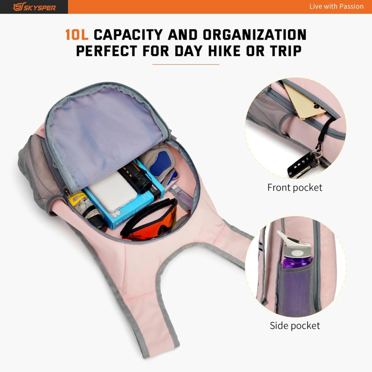 SKYSPER Small Daypack 10L Hiking Backpack Packable Lightweight Travel Day Pack for Women Men