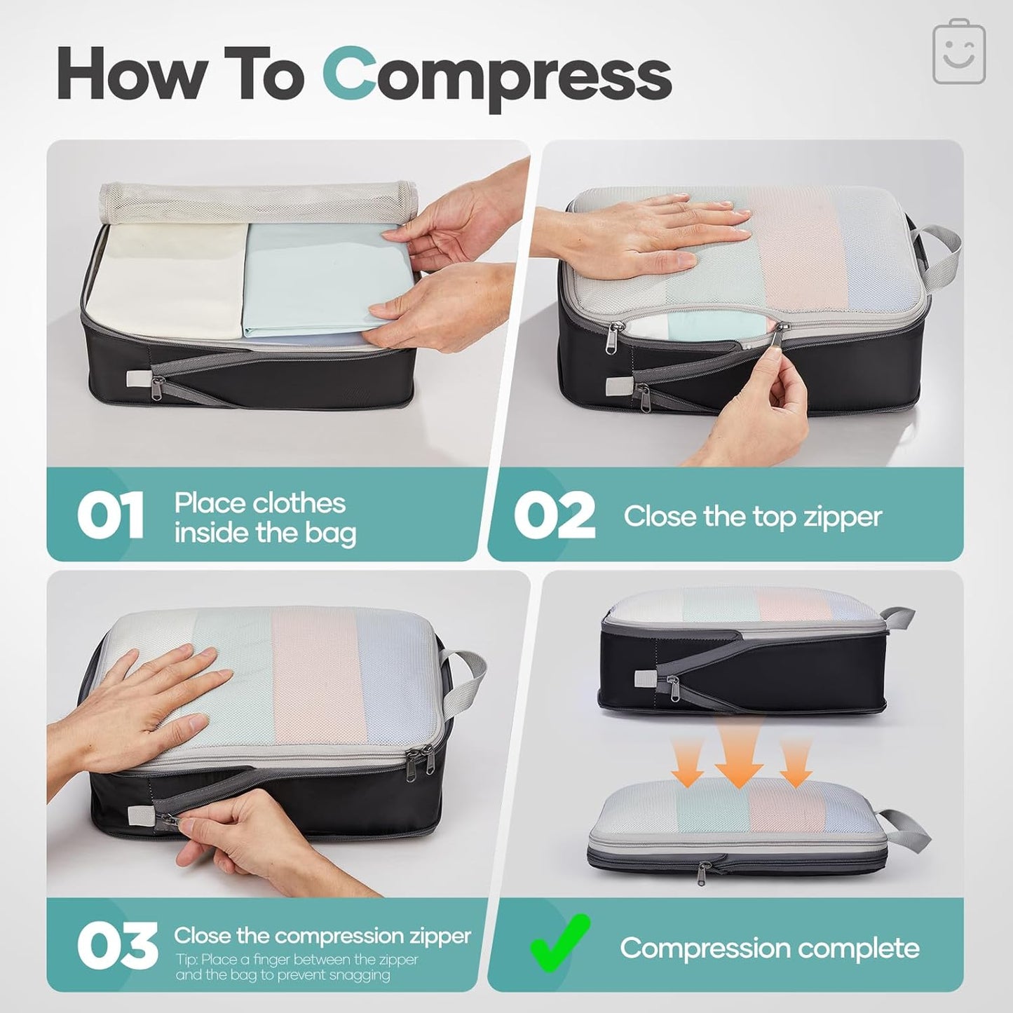 Veken 11 Set Compression Packing Cubes for Travel Essentials,Compressible Expandable Large Luggage Suitcase Organizer Bags for Clothing,Durable Space Saver Storage Bags with Toiletry Bags(Black)