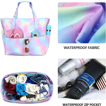 Waterproof Beach Tote Pool Bags for Women Ladies Extra Large Gym Tote Carry On Bag With Wet Compartment for Weekender Travel