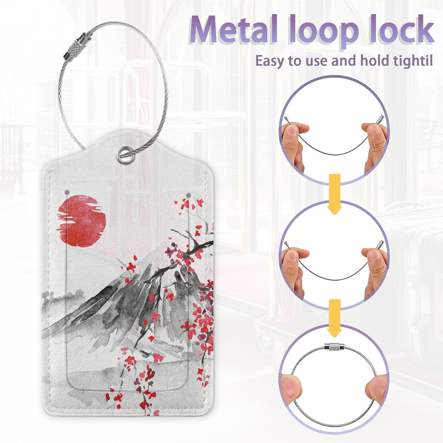 2Pcs Luggage Tag for Suitcase Japanese Cherry Blossom Cute Suitcase Tag with Privacy Flap & Name ID Label & Metal Loop,Travel Bag Luggage Tags for Women