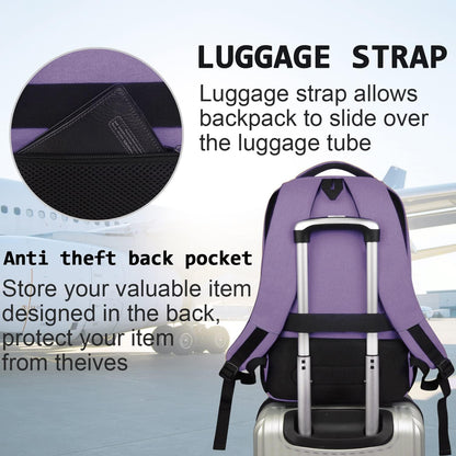 Laptop Backpack,Business Travel Anti Theft Slim Durable Laptops Backpack with USB Charging Port,Water Resistant College Computer Bag for Women & Men Fits 15.6 Inch Laptop and Notebook-Purple
