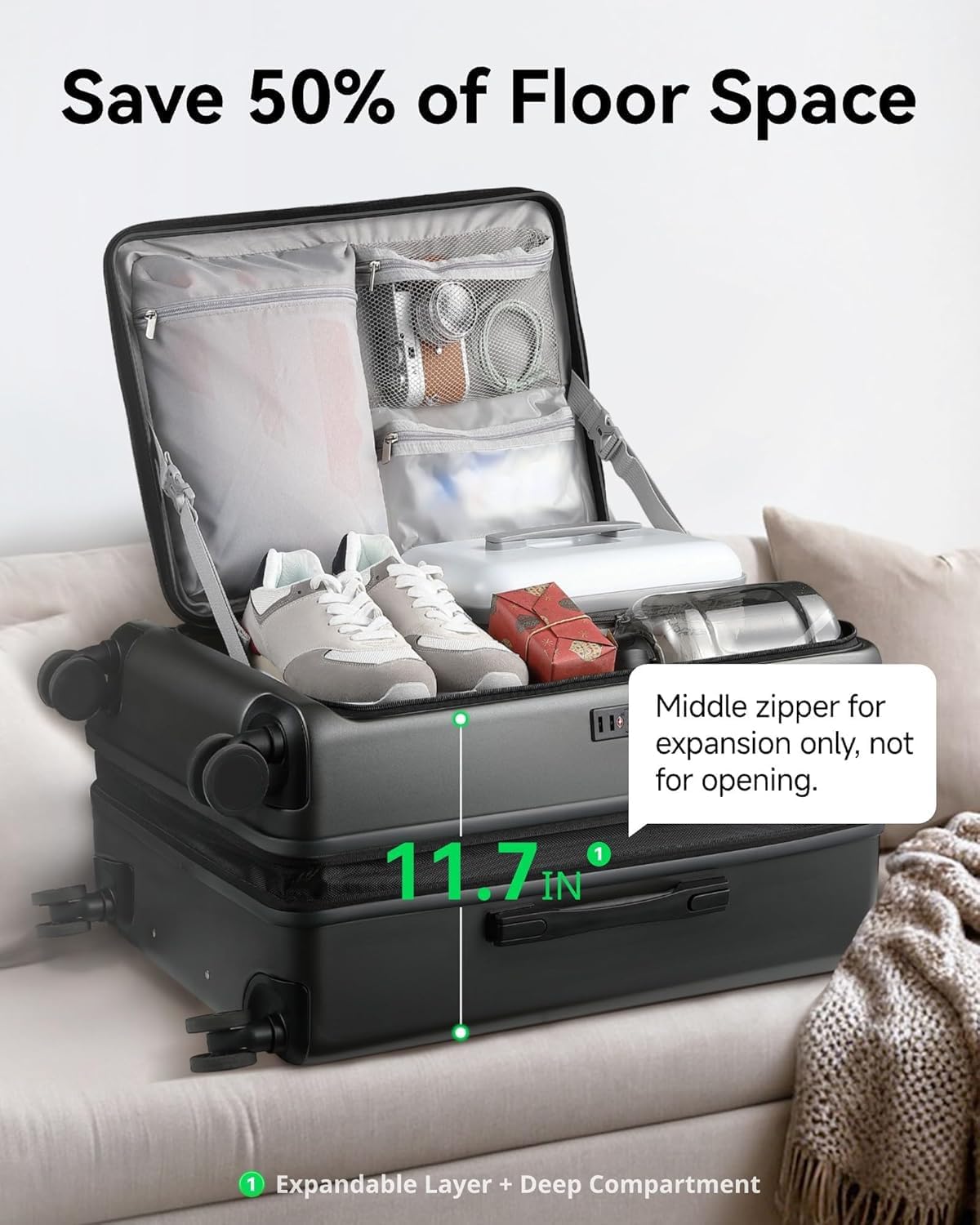 LUGGEX 24 Inch Luggage with Spinner Wheels, Expandable PC Hard Shell Checked Suitcase with Front Opening, Lightweight (Charcoal Metallic, 24 Inch)