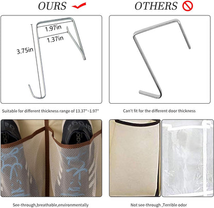 KEEPJOY Over The Door Shoe Organizer,Hanging Shoe Organizer 12 Mesh Pockets Shoe Organizer for Closet,Works Well for Men and Woman Kids Shoes Storage, 57.5×12.6inch(Beige)