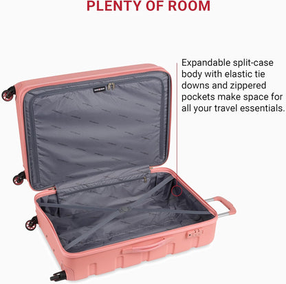 SwissGear 7366 Hardside Expandable Luggage with Spinner Wheels, Coral Almond, Checked-Large 27-Inch